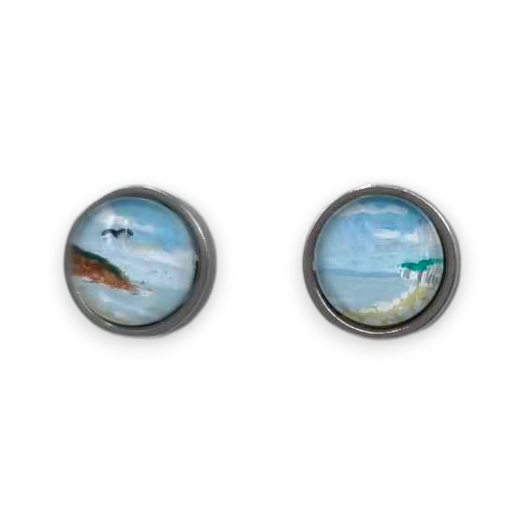 Filey Bay Hand Painted Earrings - Ink under Resin