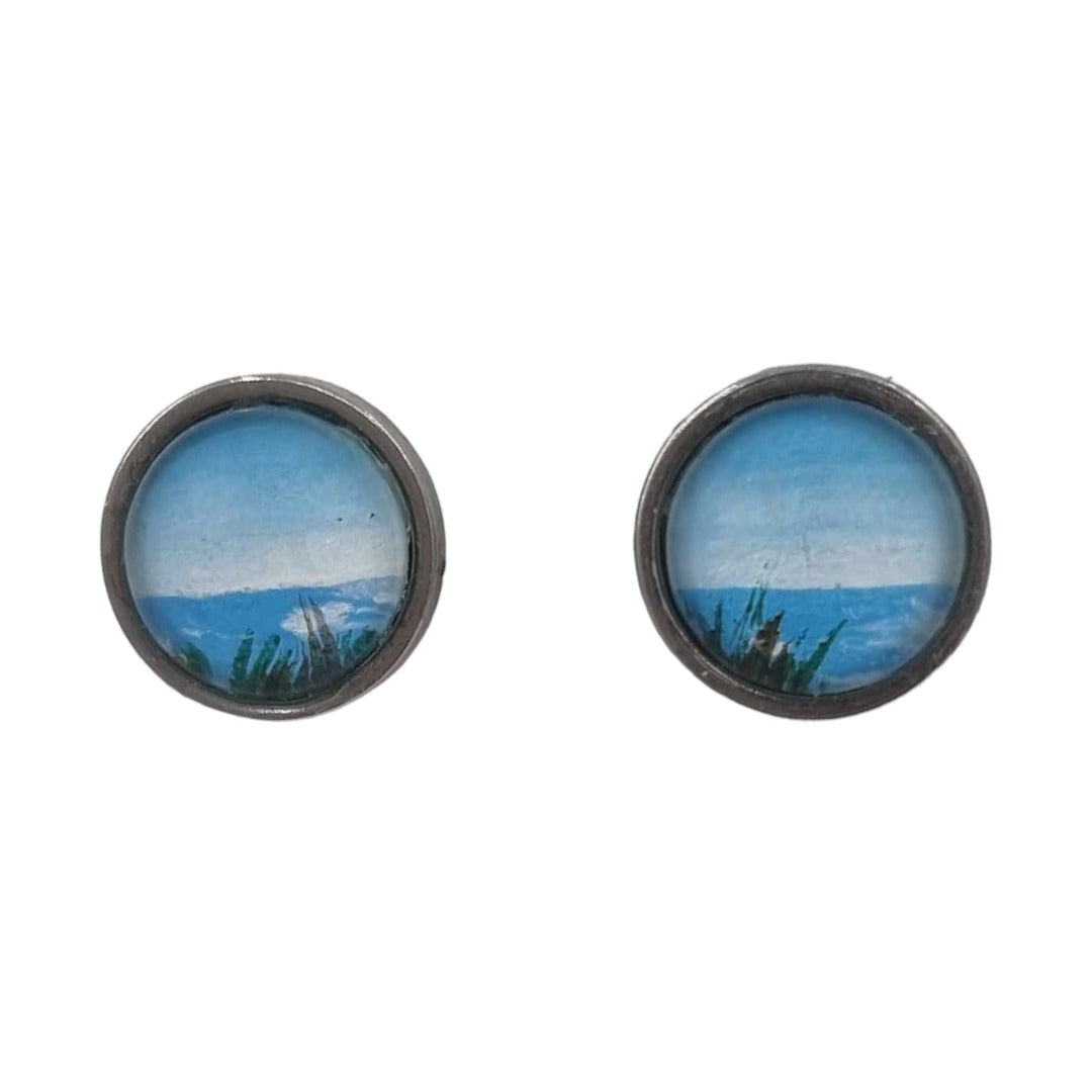 Filey Bay Hand Painted Earrings - Ink under Resin