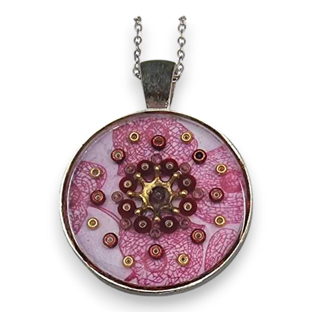 Small Circular Pendant - Pink and Dark Red