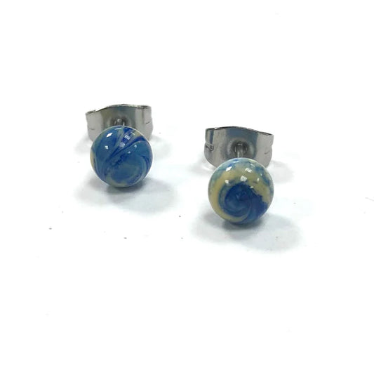 Mini - Lapis Swirl Glass Stud Earrings