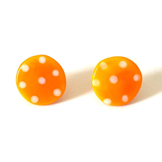 Dotty - Orange Glass Button Stud Earrings