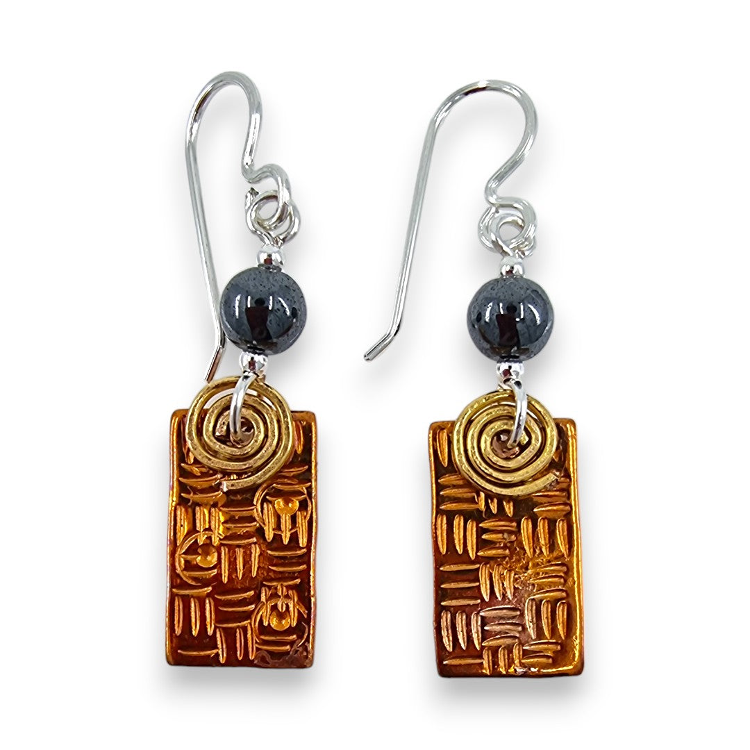 Copper Rectangle with Stones - Drop Earrings