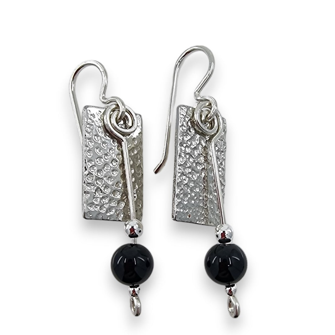 Pewter Textured Rectangle with Stones  - Drop Earrings (Copy)