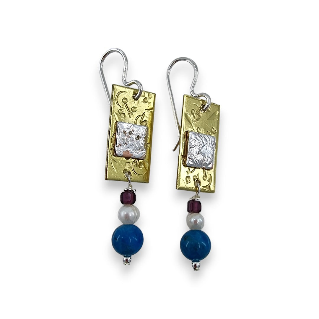 Brass Drop with Stones - Drop Earrings