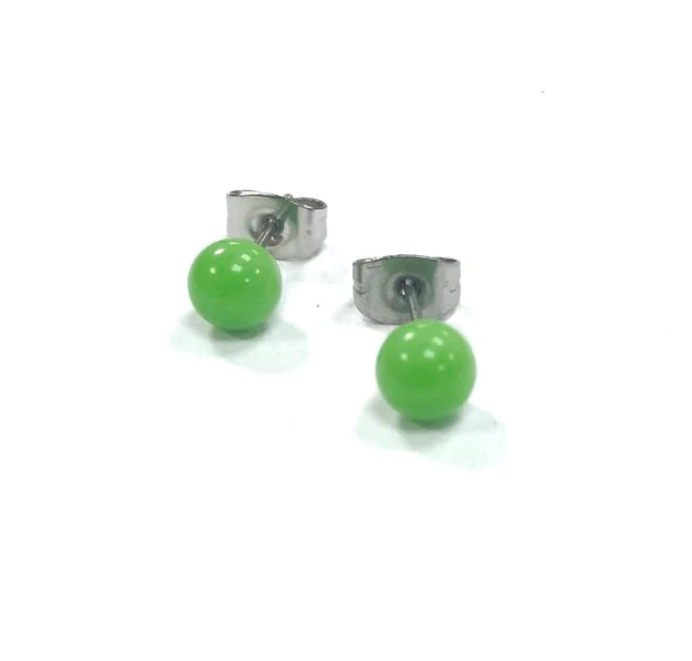 Mini - Apple Green Glass Stud Earrings