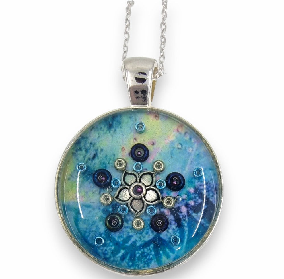 Small Circular Pendant - Blue & Silver