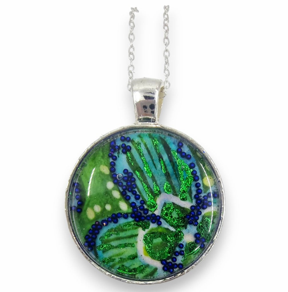 Small Circular Pendant - Bright Green, Green & Blue