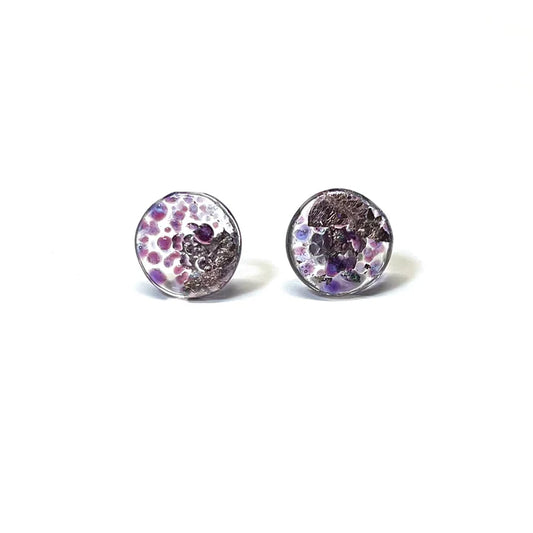 Midi Glass and Palladium Mottled Stud Earrings - Tanzanite