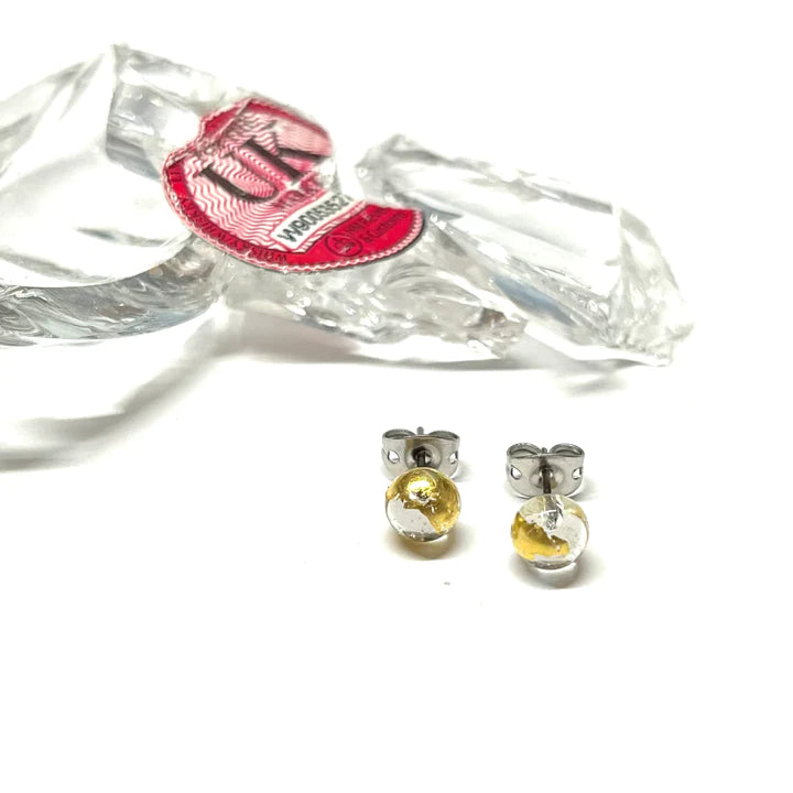 Whiskey Bottle - Clear and Gold Stud Earrings