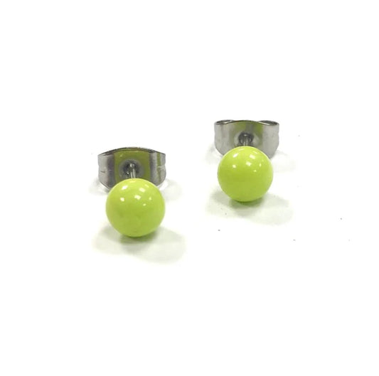 Mini - Lime Green Glass Stud Earrings