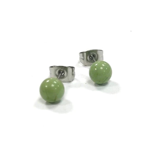 Mini - Mint Green Glass Stud Earrings