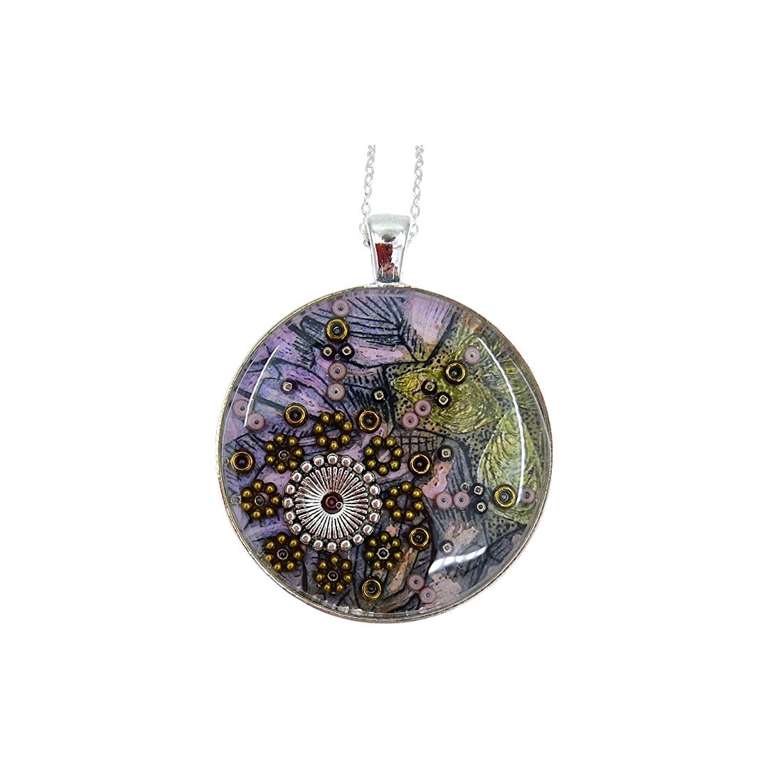 Large Circular Pendant - Purple, Green & Gold