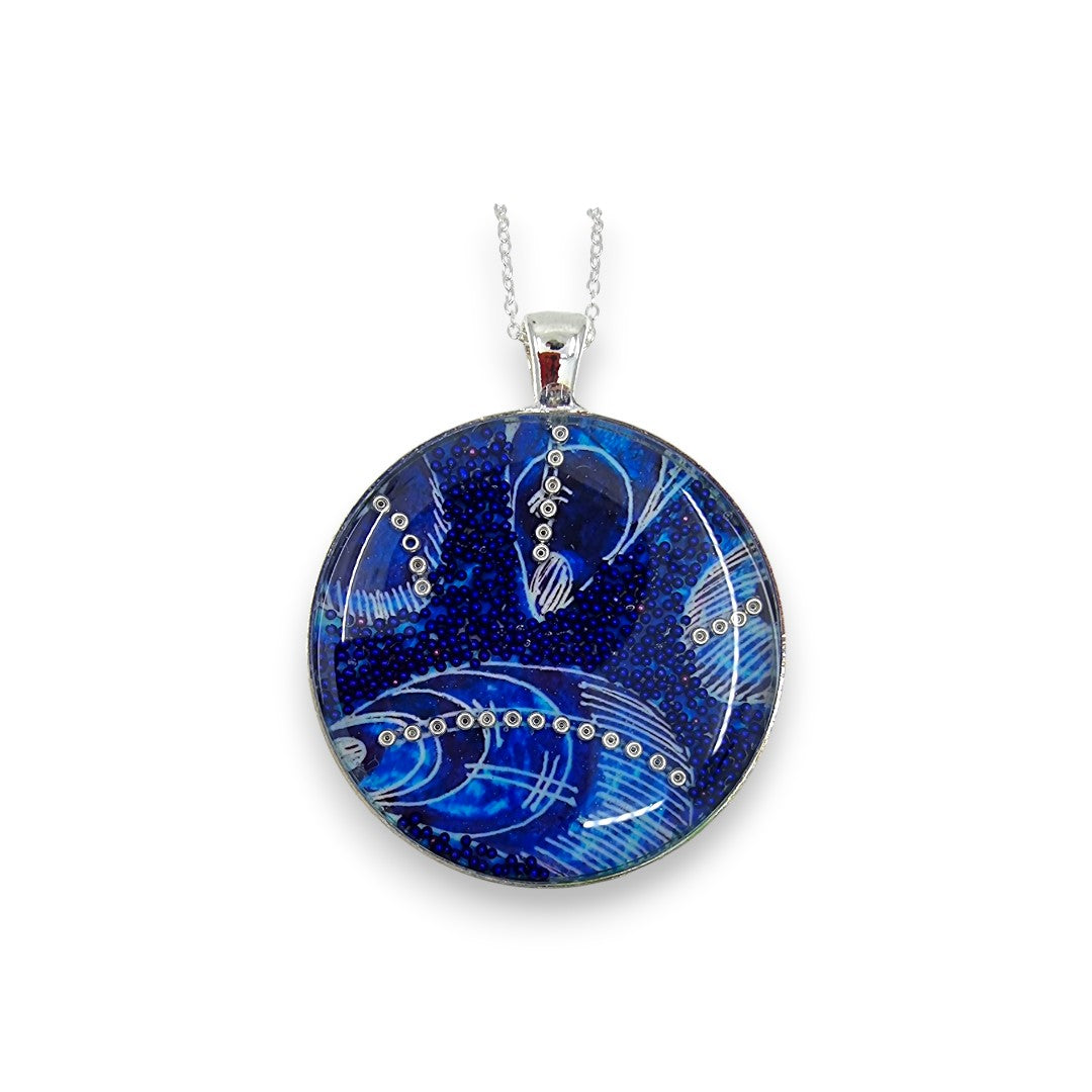 Large Circular Pendant - Blue & Silver