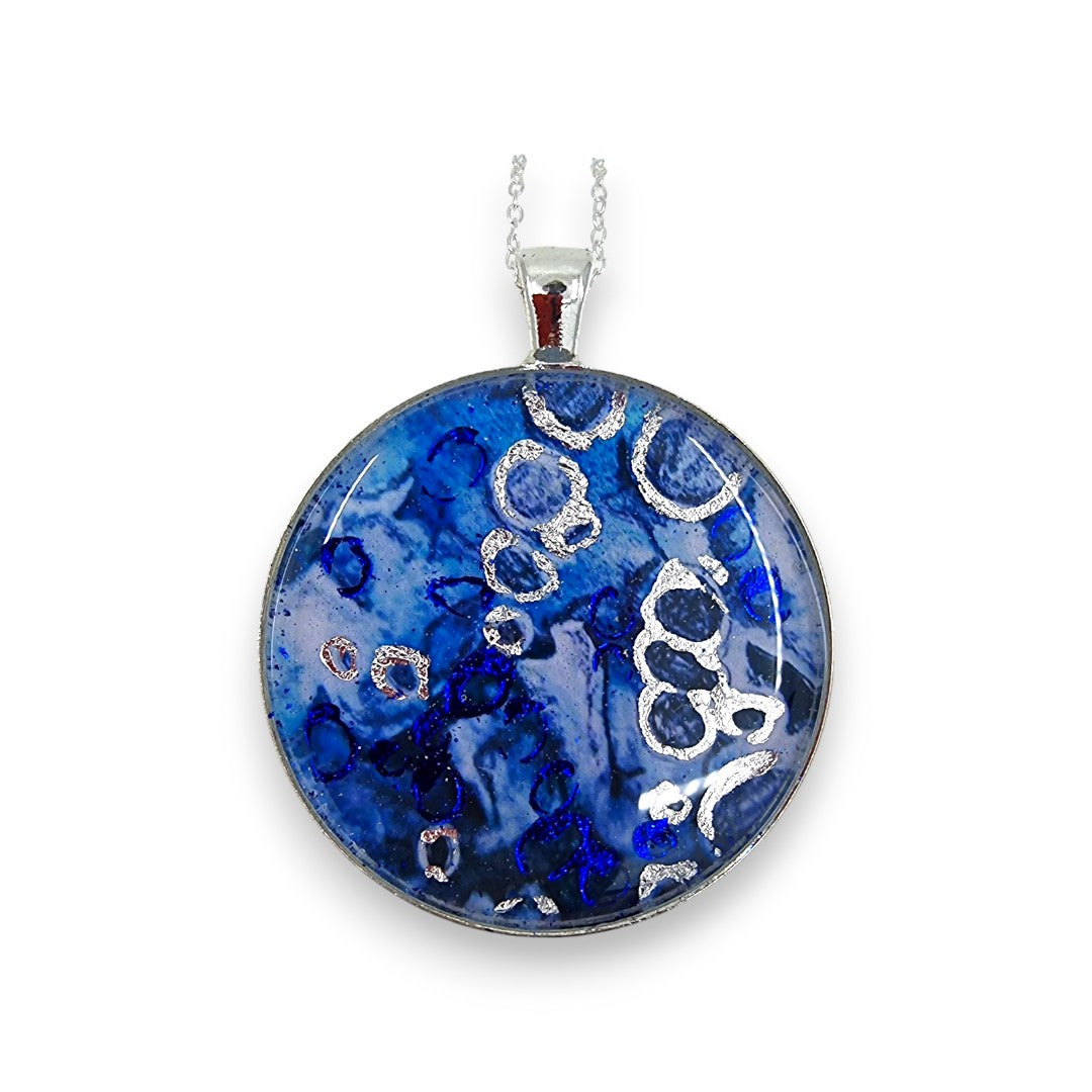 Large Circular Pendant - Blue & Silver