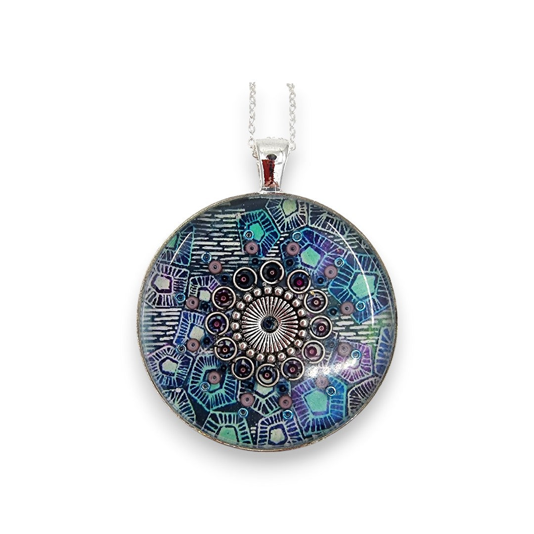 Large Circular Pendant - Green, Purple & Pink