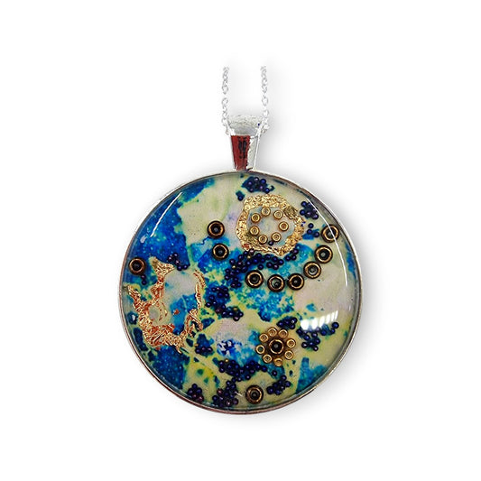 Large Circular Pendant - Blue, Green & Gold