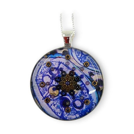 Large Circular Pendant - Purples & Gold