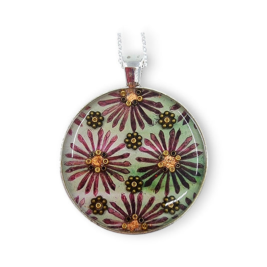 Large Circular Pendant - Pink & Green