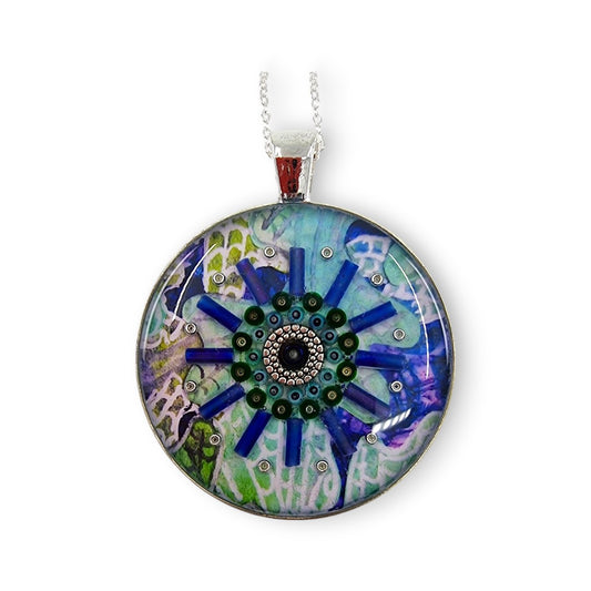 Large Circular Pendant - Pink, Blue & Green