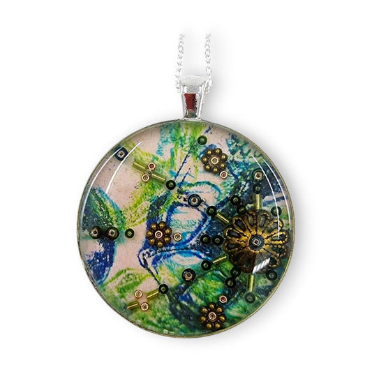 Large Circular Pendant - Green, Blue & Gold