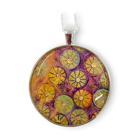 Large Circular Pendant - Pink & Green