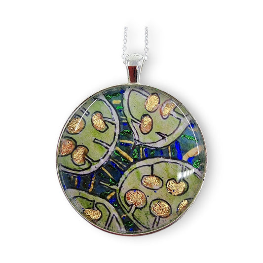 Large Circular Pendant - Blue, Green & Gold