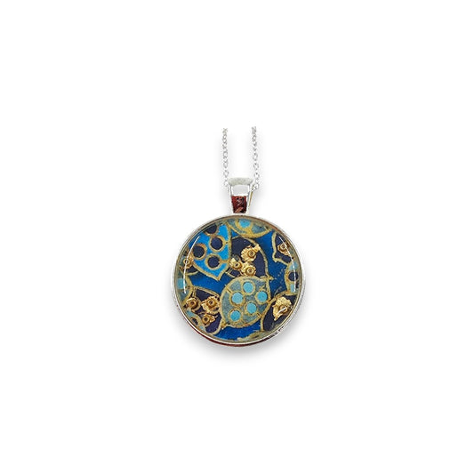 Small Circular Pendant - Blue, Gold & Turquoise