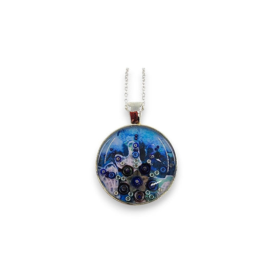 Small Circular Pendant - Purple, Blue & Silver