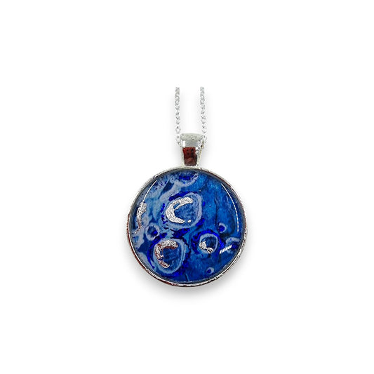 Small Circular Pendant - Blue & Silver