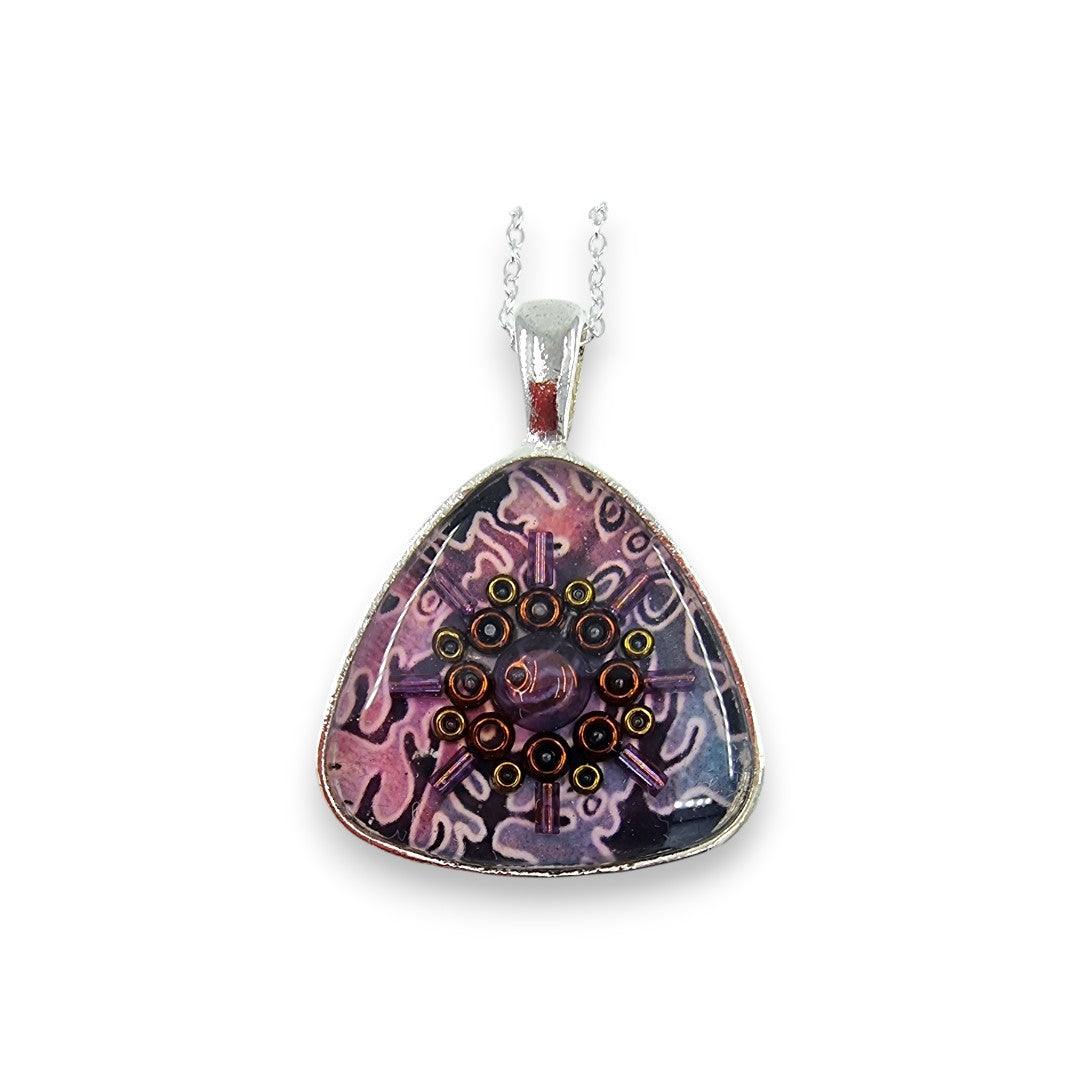 Triangular Pendent - Pink, Purple & Gold