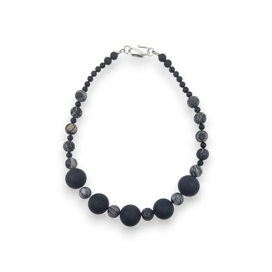 Necklace - Agate & Black Line Jasper