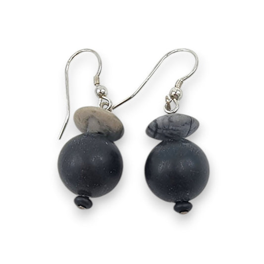 Earrings - Agate & Black Line Jasper