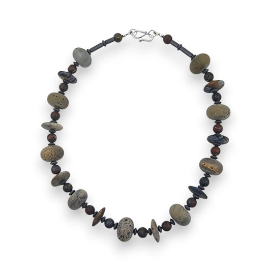 Necklace - Iron Tiger Eye, Frosted Jasper, Picasso Jasper & Haematite