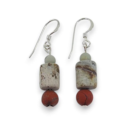 Earrings - Picasso Jasper, Jade, Green Quartz & Frosted Jasper