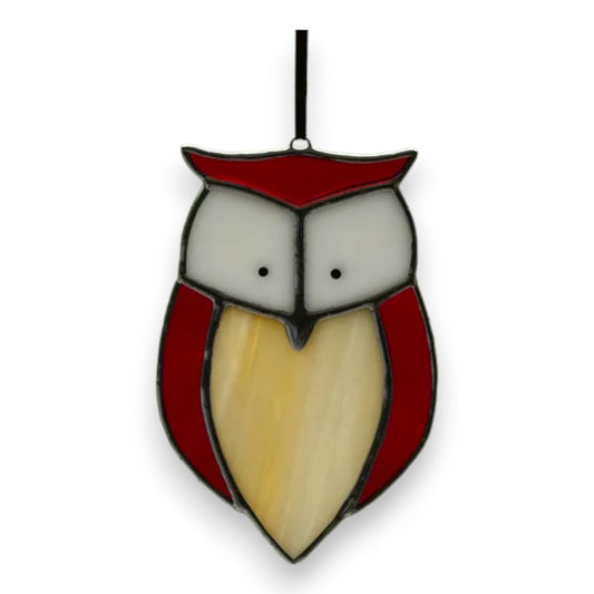 Cartoon Owl Hanger/Suncatcher - Red Stained Glass