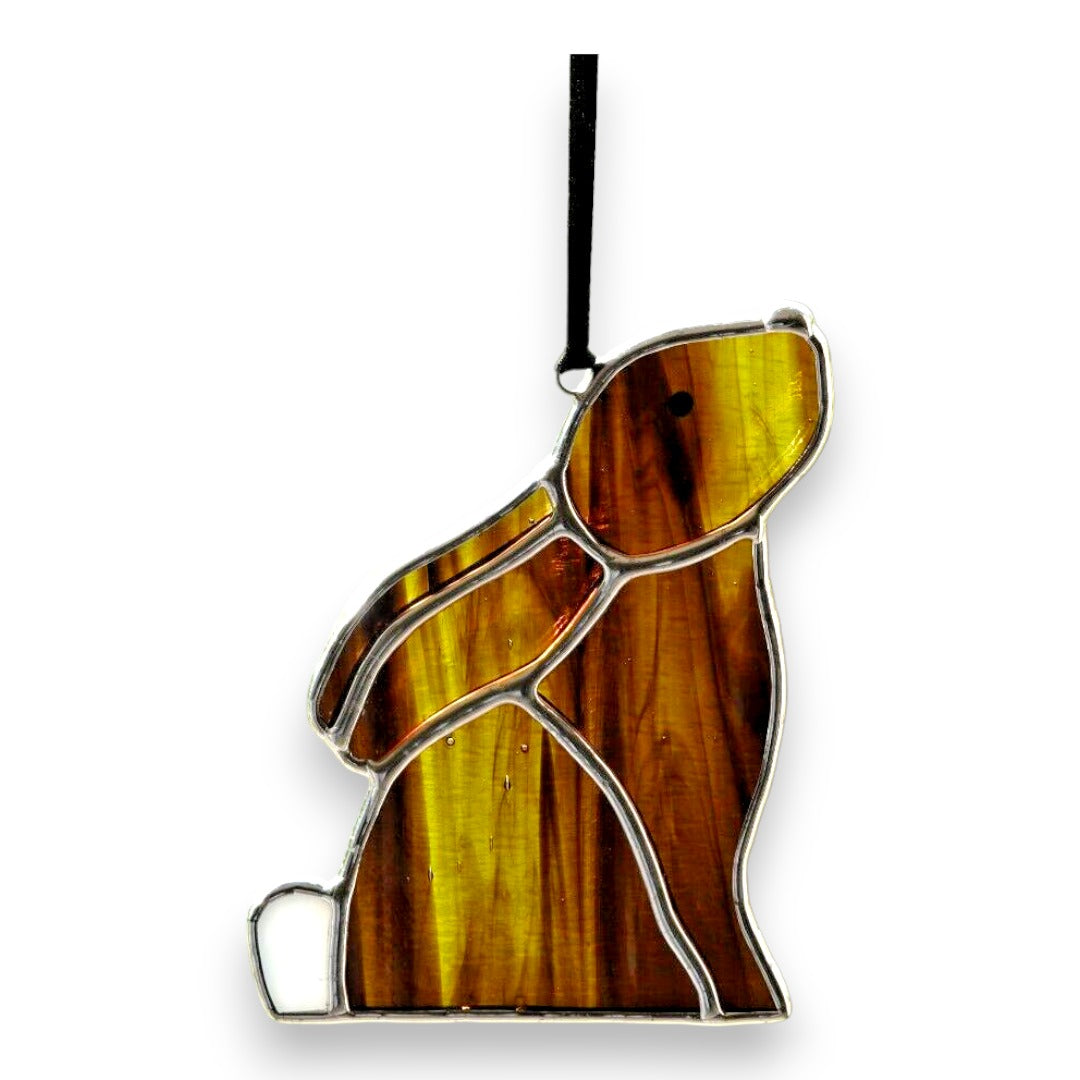 Rabbit/Bunny Looking Up - Hanger/Suncatcher - Amber Stained Glass