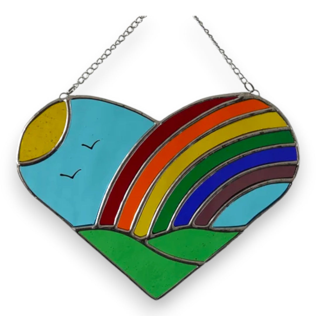 Heart - I Love Rainbows Landscape Suncatcher - Stained Glass