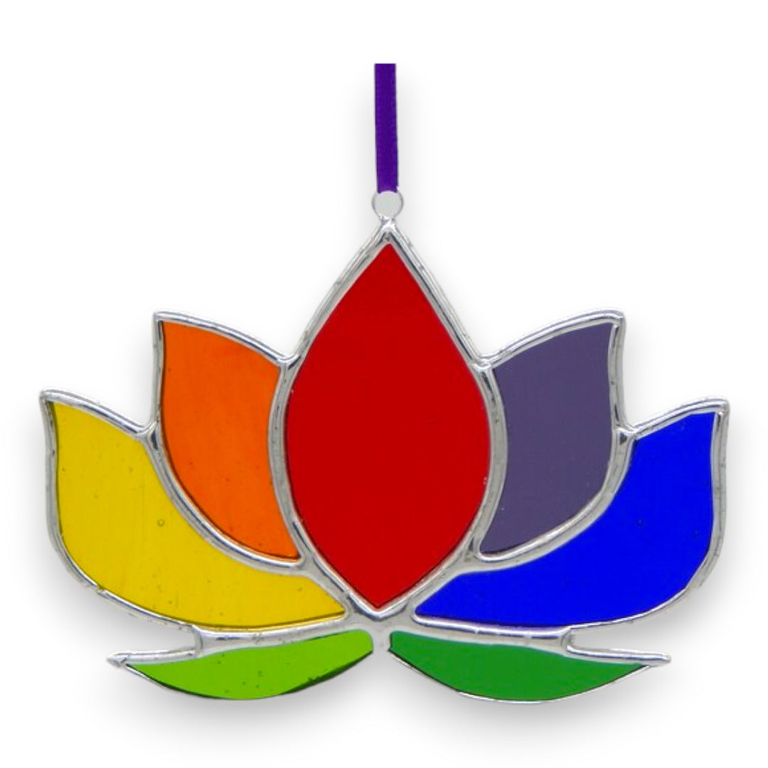 Lotus Flower Suncatcher/Window Hanger - Rainbow Stained Glass