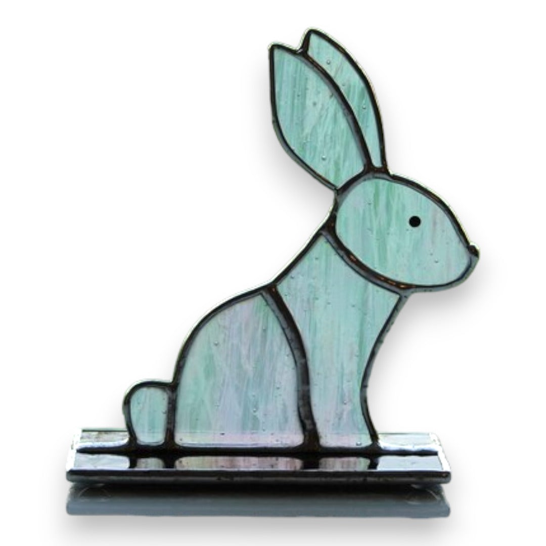 Freestanding Rabbit Sitting on Glass - Pearl White Stained Glass