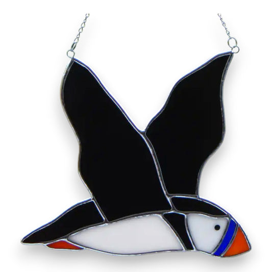 Puffin Flying Suncatcher/Window Hanger - Stained Glass