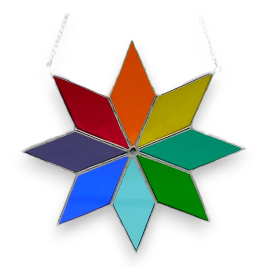 Star 8 Point Hanger/Suncatcher - Rainbow Stained Glass