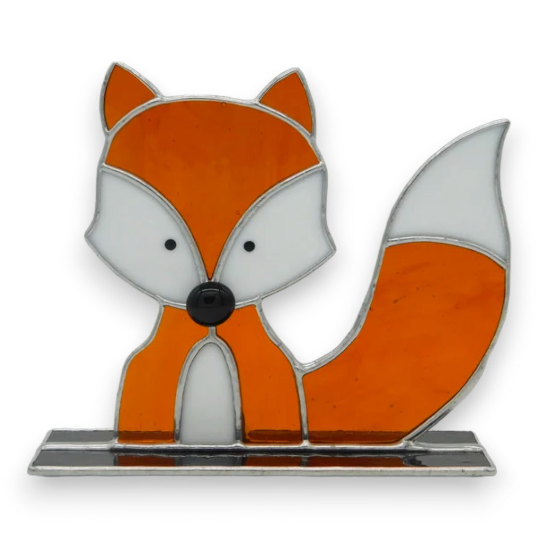 Freestanding Fox Sitting on Glass - Stained Glass