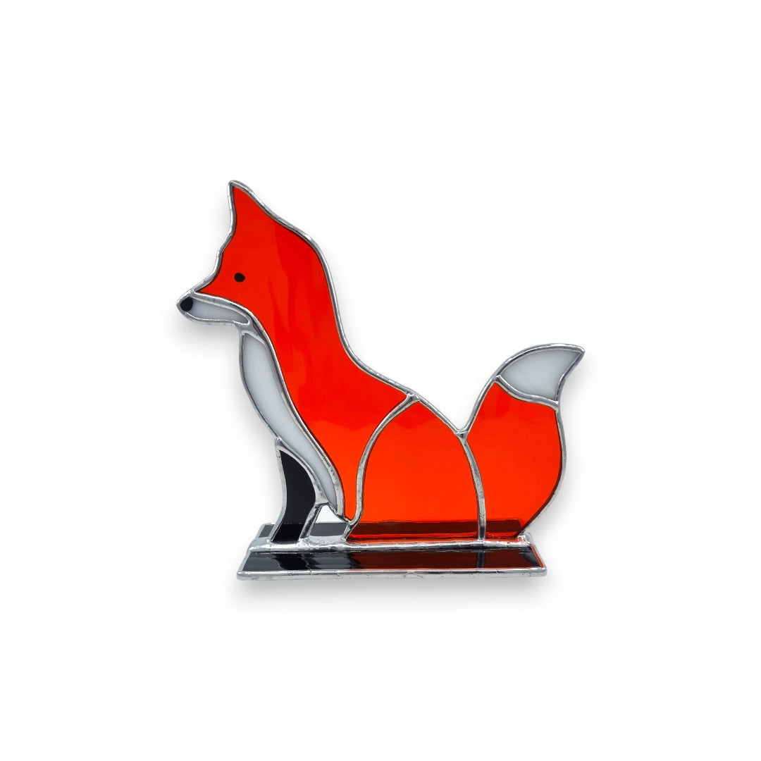 Freestanding Fox Side Sitting on Glass - Stained Glass