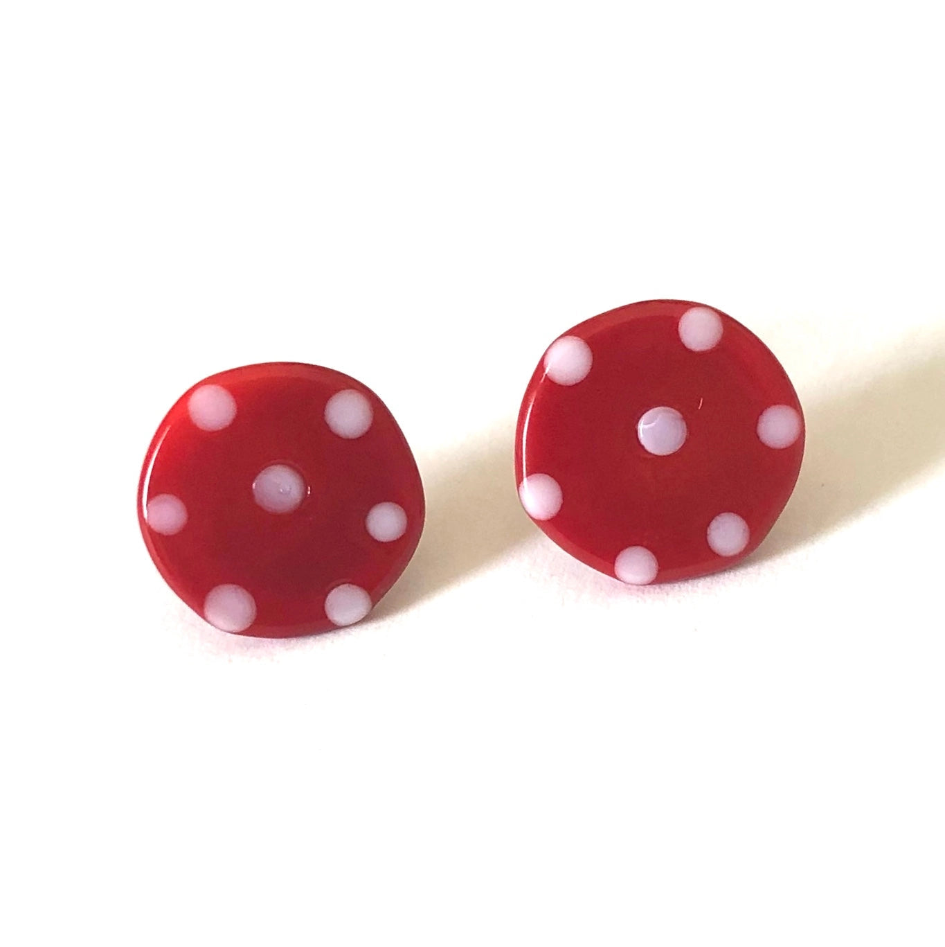 Dotty - Red Glass Button Stud Earrings