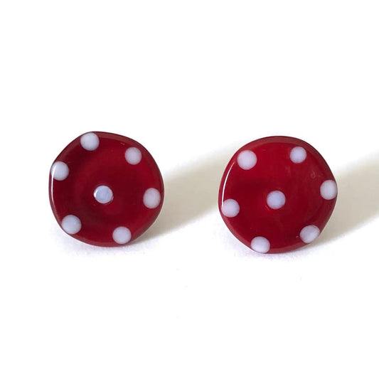 Dotty - Burgundy Glass Button Stud Earrings