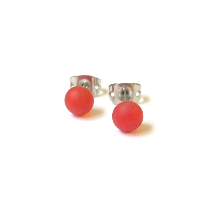 Frosted - Ruby Glass Stud Earrings