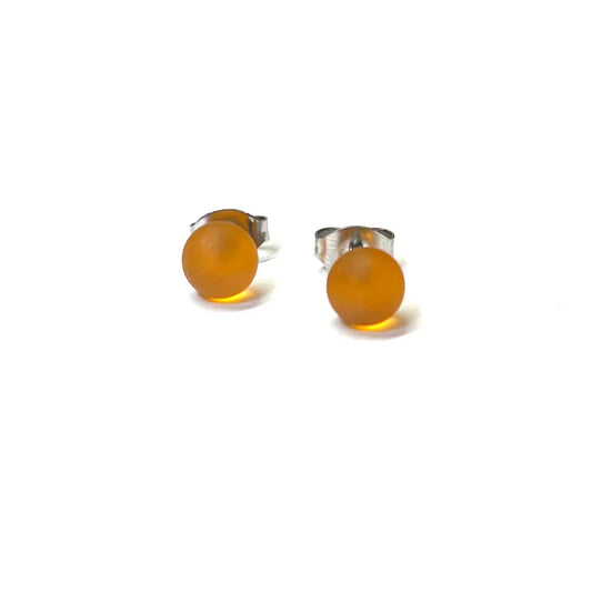 Frosted - Amber Glass Stud Earrings