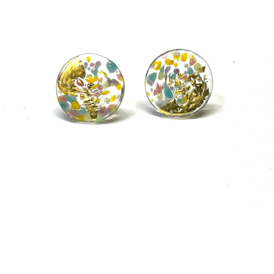 Midi Glass and Gold Mottled Stud Earrings - Confetti