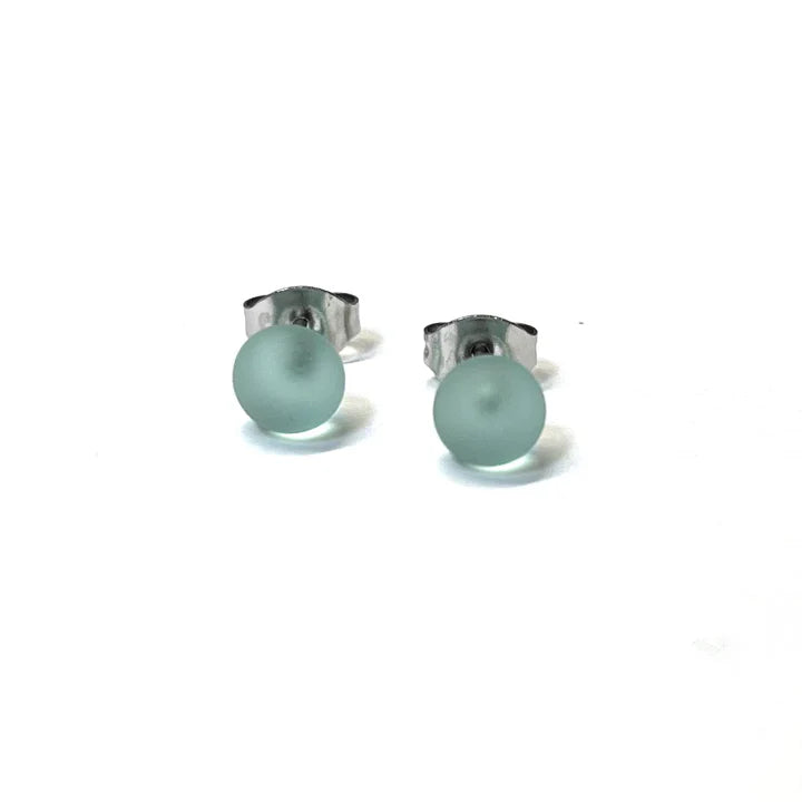 Frosted - Antique Green Glass Stud Earrings