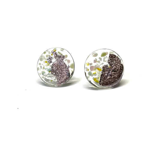 Midi Glass and Palladium Mottled Stud Earrings - Sugared Almond